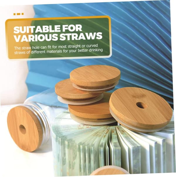 Bambu burklock med sugrörshål för Mason Jars, glas yoghurtflasklock