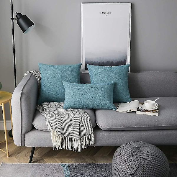 Sett med 2 rene fargede lumbale putetrekk, rustikk lin, dekorative putetrekk for sofa, sofa, dekorasjon