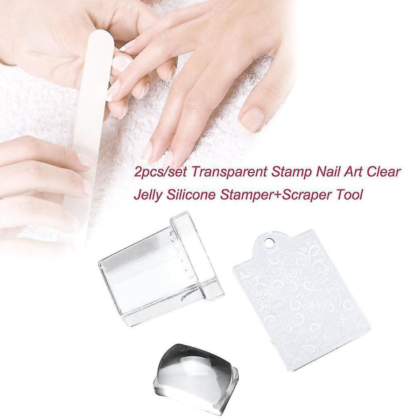 2 stk Transparent Stempel for Neglekunst i Silikon med Skrape