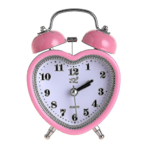 Kärlek Hjärtformad Dual Bell Alarm Clock Mute With Night Light Desktop Clock 1 St Pink-yuhao