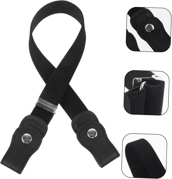 Justerbart midjebälte utan spänne, svart elastiskt stretchbälte för pojkar, flickor, unisex
