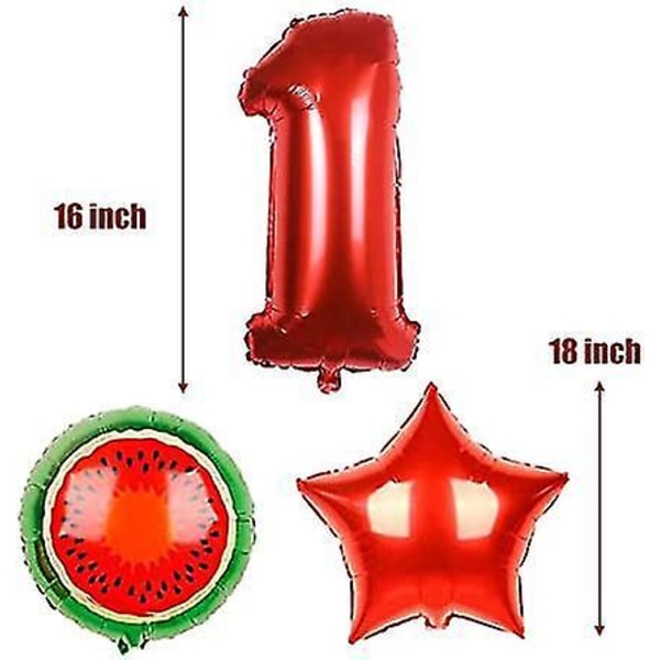Jente Folieballonger Sett Rød Nummer 1 Vannmelon Bursdag