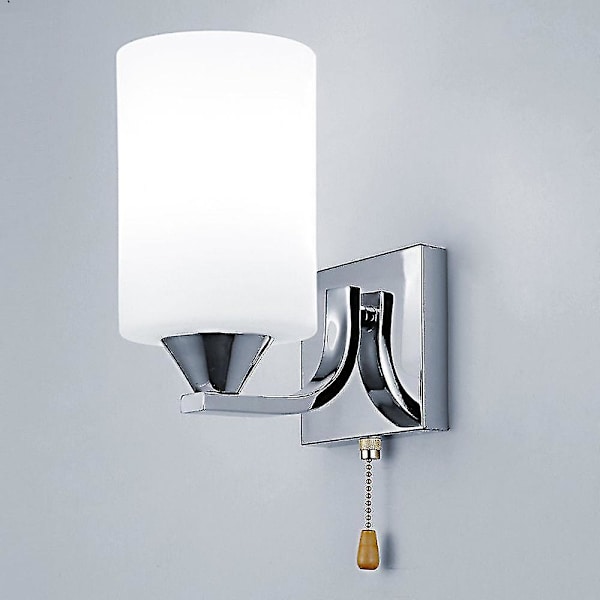 Moderne vegglampe i glass, enkelt hode med bryter, hvit