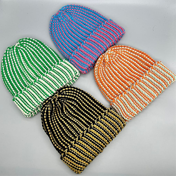 Stripete Beanie-lue, Strikket Bonnet, Skallelue, Vinter Ski-lue, Utendørs Strikket Beanie