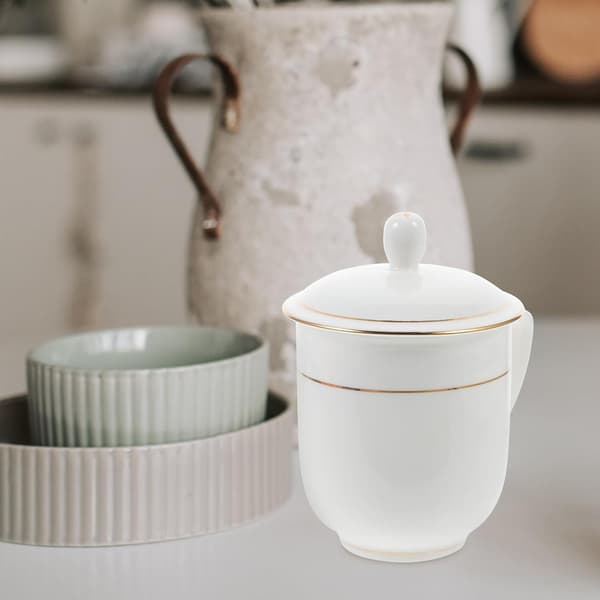 Keramisk vattenmugg kontorsvattenmugg 400 ml kapacitet vit keramik multifunktionell platt bas enkel design