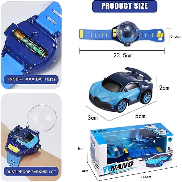 Mini-kaukosäätimellä ohjattava autokellolelu, 2,4 GHz USB-lataus, kaukosäätimellä ohjattava auto, TikTok-kello-RC-auto pojille ja tytöille