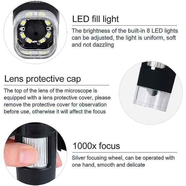 1000x Wifi Digital Mikroskop 1080p 8 LED Mobiltelefon Kamera