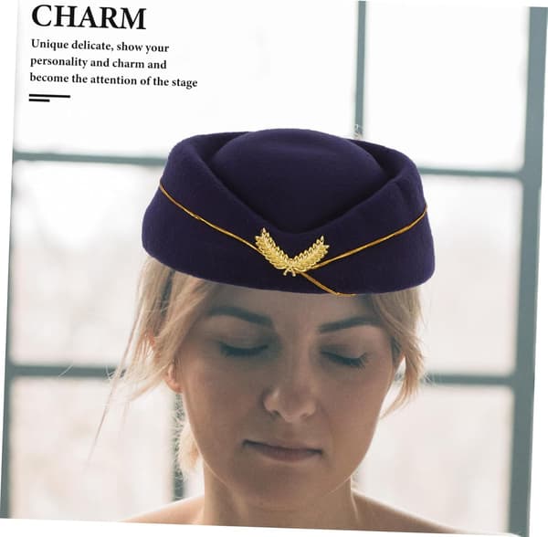 Stewardesse Hat Tilbehør Baret til Flyværtinde Uniform Cosplay Kvinder Vinter Fest Hat Elastikbånd Mørkeblå