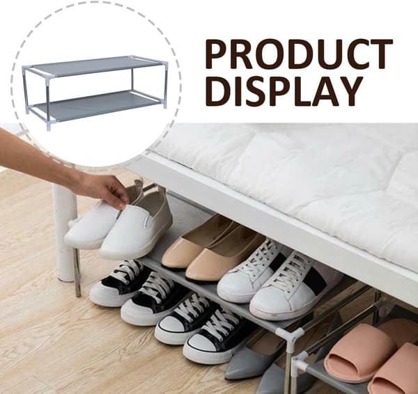 Dobbeltlags skohylle, skooppbevaring i metall, stansefri design, solid, plassbesparende