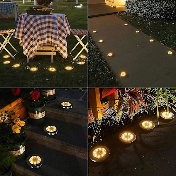 Solcellslampa för trädgård, 8 LED Solcellslampor Utomhus Inbyggd Markbelysning Sollampa IP65 Vattentät Varmvit Marklampa för Uppfart, Trappor, Gräsmatta Cy