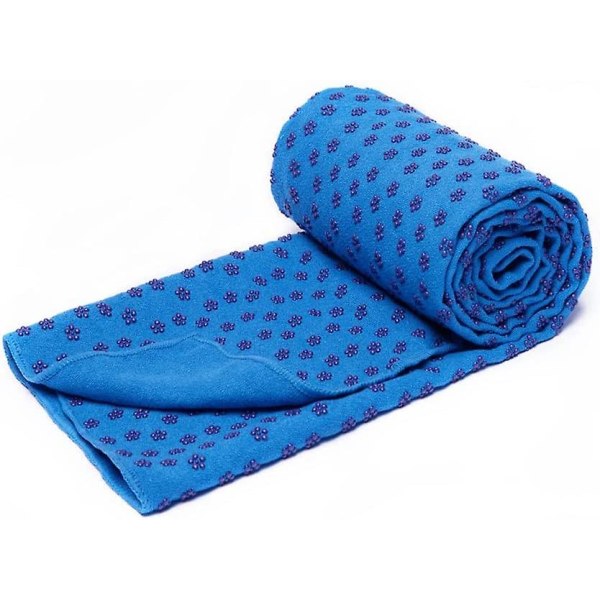 Yogamatta Handduk med Nätväska, Snabbtorkande Halkskyddande Prickigt Grepp, Pilates Handduk, 183*63cm Dark blue