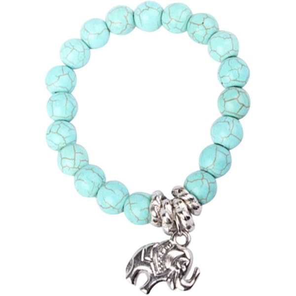 Perlearmbånd for kvinner - mote natur turkis stein perle tibet sølv tone elefant sjarmarmbånd