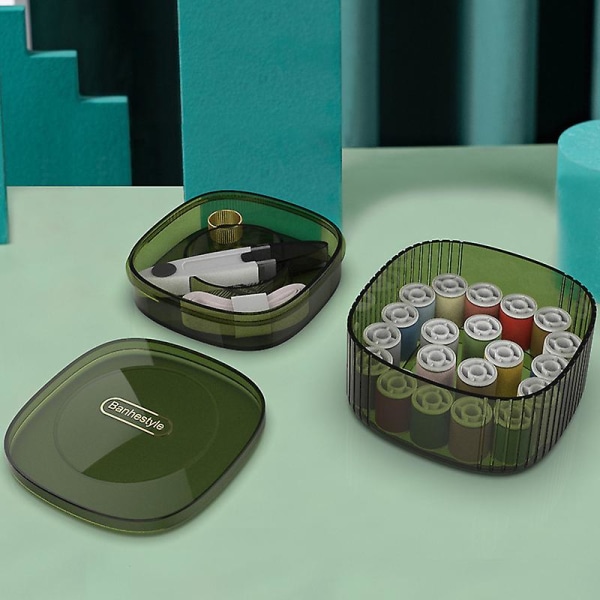 Ompelusarja laatikolla, Kannettava ompelulaatikko ompelutarvikkeineen Neula- ja lankasarja, sisältää 18 väriä lankaa, neuloja, laatikkoa, sakset, teippimea