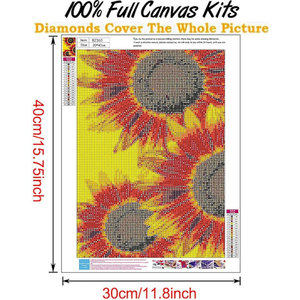 Full Diamond Painting, Vacker Solrosblommor Diamond Painting Diy 5d Mosaikmålning Nummer Korsstygn