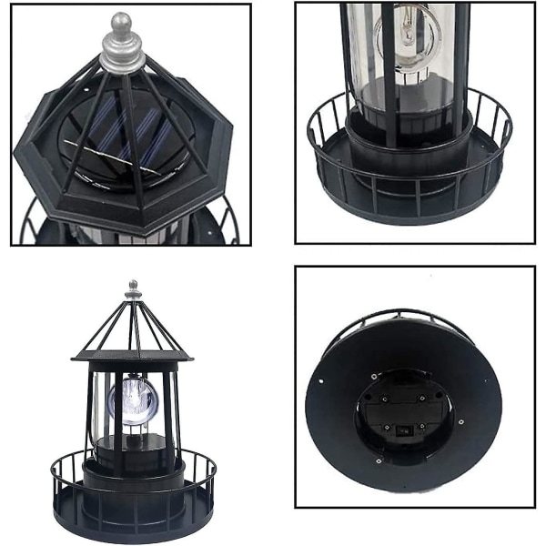 LED Solcelledrevet Fyrtårn, 360 Graders Roterende Lampe