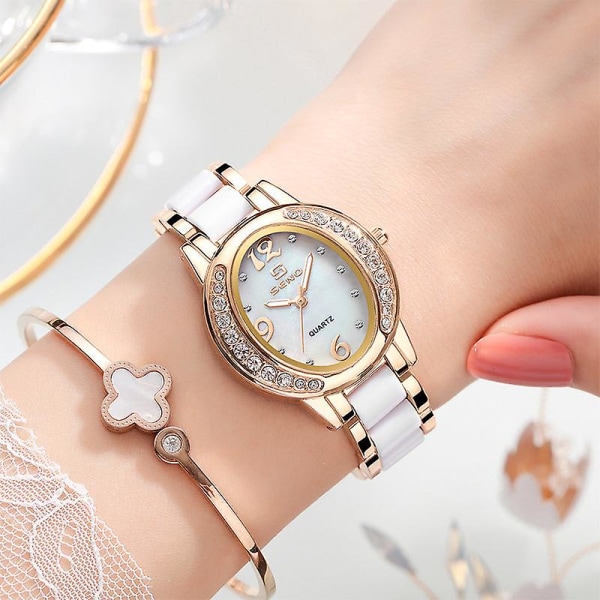 Ny värdig generös stil mode oval watch Kvinnligt temperament Trend watch med diamanter Silver white plate