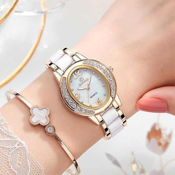 Uusi Arvollinen Ja Elegantisti Tyylissä Oleva Soikea Naisten Rannekello, Trendikäs Naisten Rannekello Timanteilla Rose gold white plate