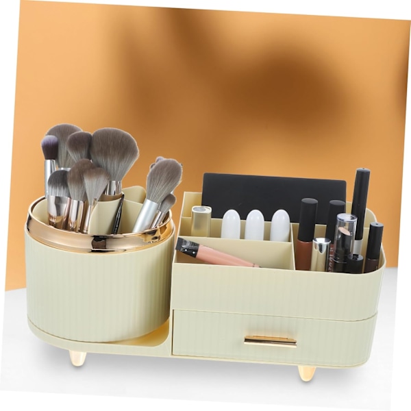 Makeup Organizer Skrivebordsopbevaringsstativ Roterende 360° Kosmetik Organizer Hvid Børsteholder