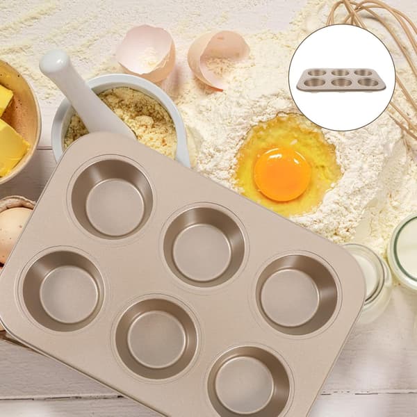 2 stk. Nonstick Cupcake Form Rund Bageform 6-Huls Rustfrit Stål Nem Frigørelse Multifunktionel Brug