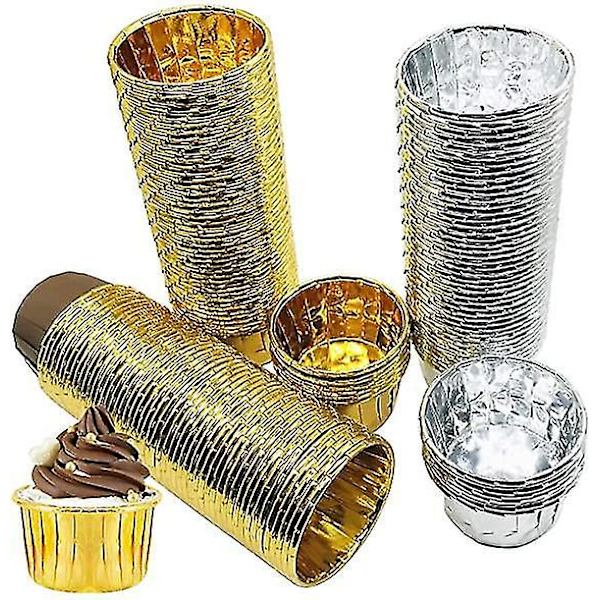 150 Aluminiumfolie Cupcakeforme Guld Sølv Bagekopper