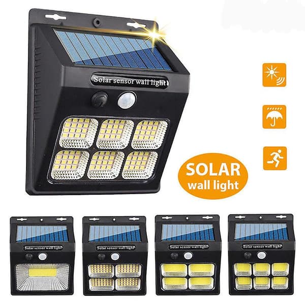 Solcellevegglampe 96led Bevegelsessensor Vanntett Ip65 3 Moduser 1200mah Sikkerhetslys