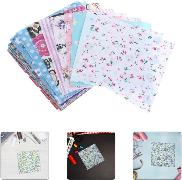 50 stk. rent bomulds-patchwork til gør-det-selv-quiltningsprojekter med blomsterprint