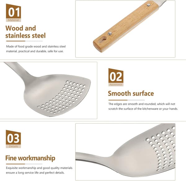 Wokspatel i rustfritt stål, stekespade, ergonomisk utformet