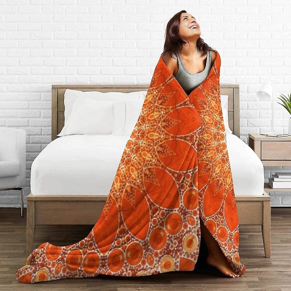 Detaljeret Orange Boho Mandala Kasttæppe Blødt Flanel Fleece Varmt Tæppe Til Sofa, Seng, Sofa, Stol, Kontor, Rejser, Camping-r449 60x50in 150x125cm