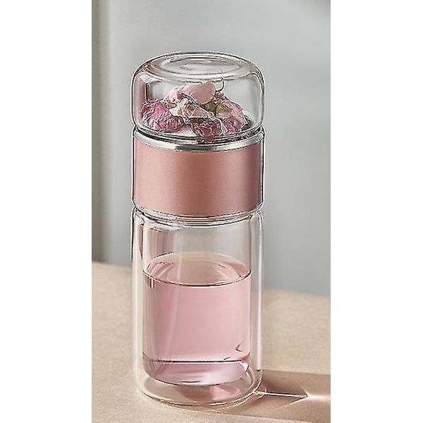 280ml Tevattenflaska i Högkvalitativt Borosilikatglas, Rosa