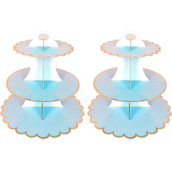2-pack Papperskakställ, 3-vånings Cupcakesställ Dessert Bakverkstorn Runda Kakställ Blue
