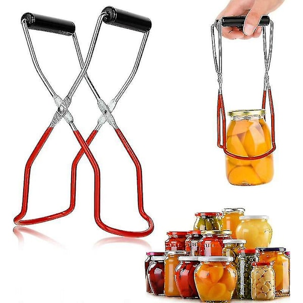 Glas Tænger, Anti-skold Klip, Glas Tænger, Rustfrit Stål Konserves Glas Løfte Tænger Med Greb Håndtag Til Varme Glas Og Mason Glas (rød)