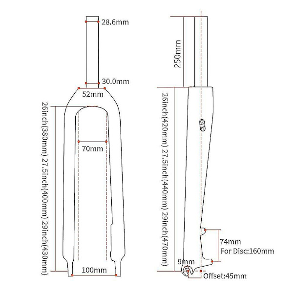 3k Kolfibercykelgaffel 1-1/8 tum Styv Skivbroms Cykelgafflar Rakt Rör 28,6 mm, 26er-yuhao