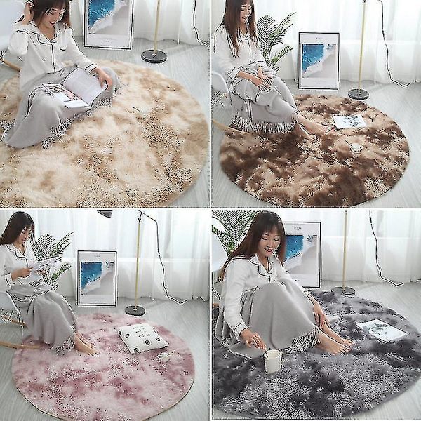Myk Område Teppe Fluffy Rund Teppe Shaggy Sirkulært Teppe For Soverom Stue Hjem Decor