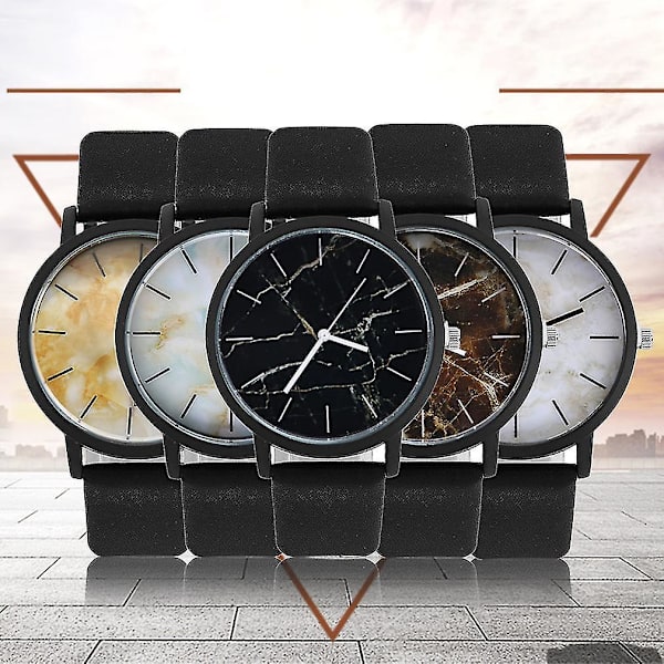 Unisex Retro Läderarmband Marmor Mönster Klocka för Män och Kvinnor