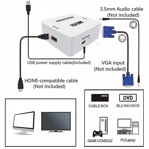 Mini VGA til HDMI-konverterboks Lydadapter 1080P