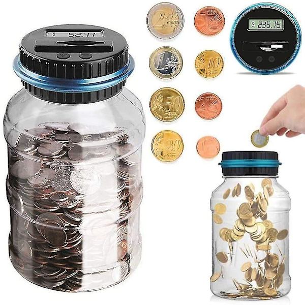 Myntboks med digital teller for oppbevaring av mynter - USD, EUR, GBP, AUD