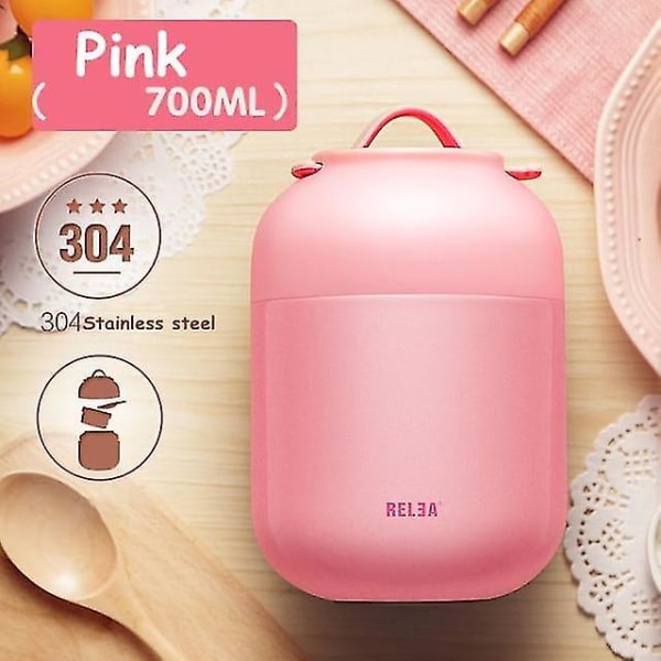 700ml Stainless Steel Vacuum Thermal Lunch Box Pink