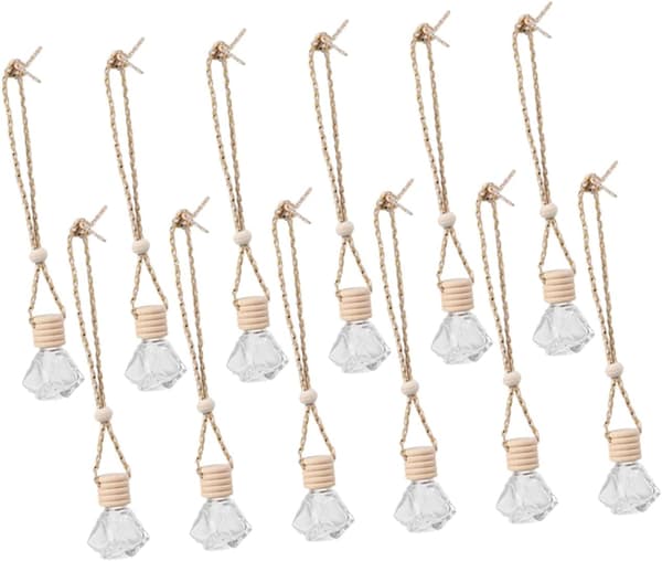12 st glasparfymflaskor med trälock och hängremmar kompakta transparenta aromdiffusorer