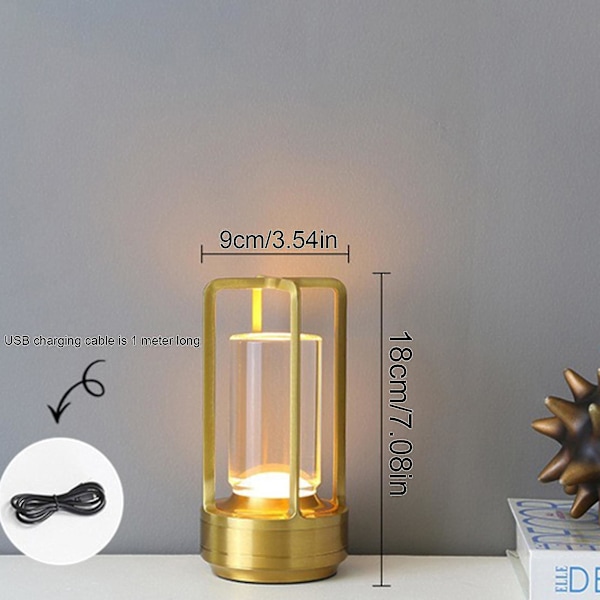 Lumison Crystal Lantern pöytälamppu, Kannettava metallipöytälamppu sisä- ja ulkokäyttöön, Ladattava LED-lamppu Gold