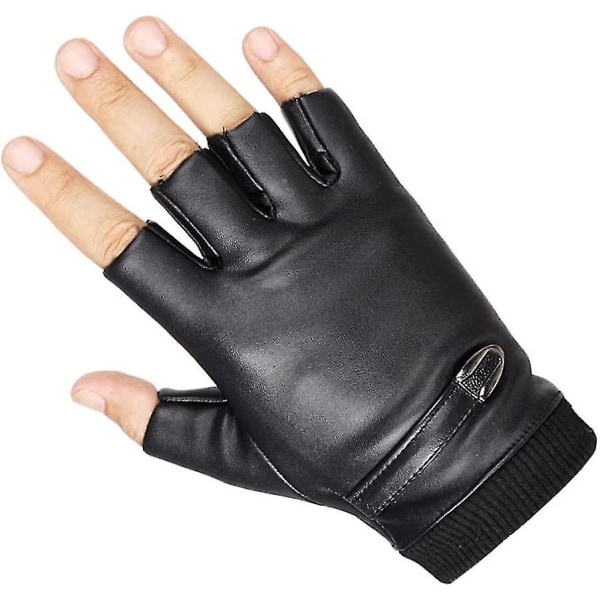 Læder sorte fingerløse handsker, motorcykelkørsel fingerløse læderhandsker