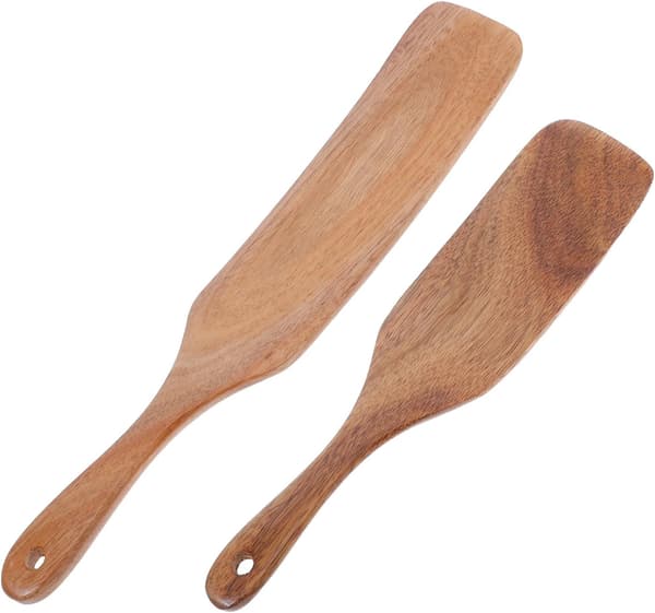 2 stk. trespatel kokekar lang håndtak design flat snu solid tre elegant