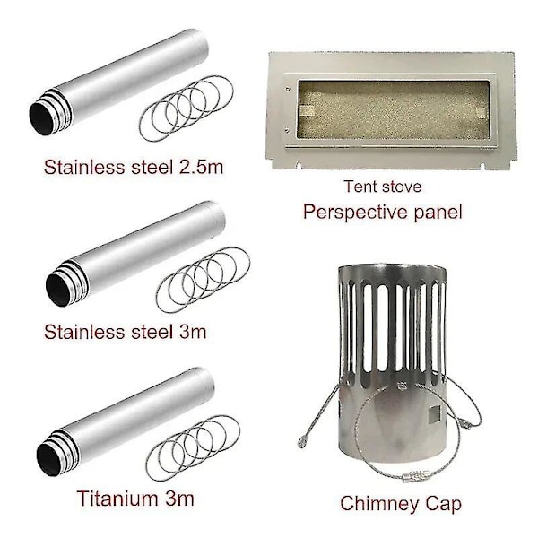 Titanium Pipetilbehør Teltovn Pipe 2.5|3M Teltovn Perspektiv Sidepanel Pipehette Campingtilbehør Bærbar Matlaging Stainless Steel-3m