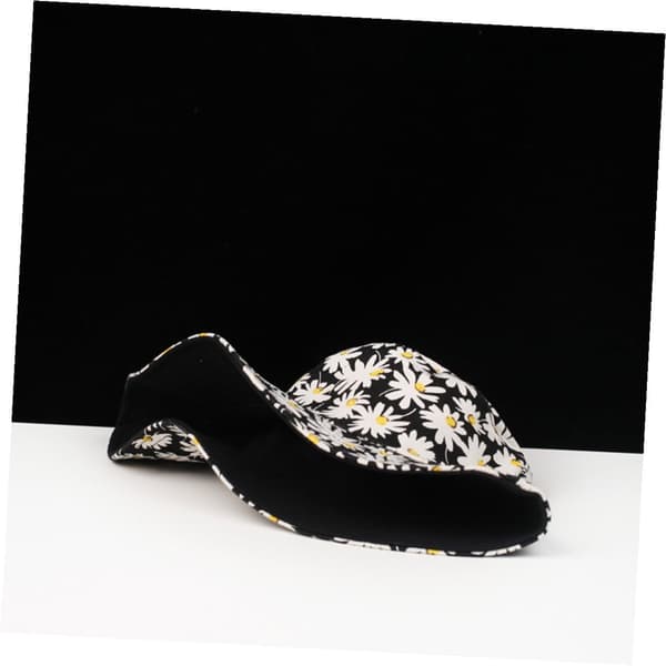 Daisy Printing Bucket Hat Sommer Solhat Mode til Udendørs Strandrejser Solbeskyttelse Sort