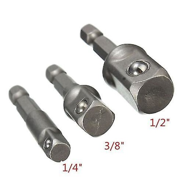 Forlængelsesborbits-stikadapter sæt Hexskaft til 1/4\" 3/8\" 1/2\" (sølv) (3 stk)