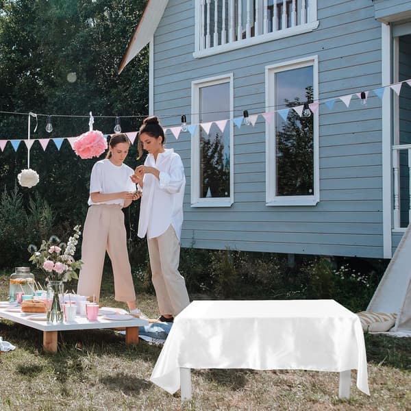 Polyesterduk Vit Rektangulär Elegant Chic Bröllopsfest Dekor Tvättbar Bordsduk