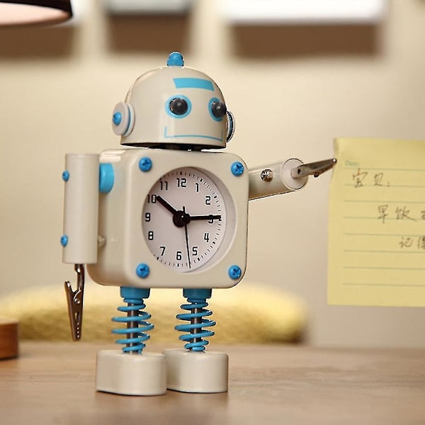 Robot-muotoinen herätyskello, luova pöytäkello, pieni pöytäkello, valkoinen