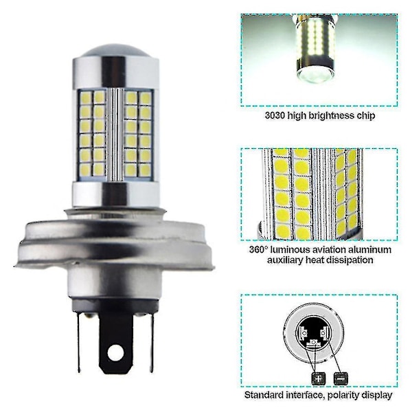 2 kpl Moottoripyörän P45t R2 66smd Led-ajovalot Korkea/matala säde Skootterille Mopedille Valkoinen 6000k 6v 12v Moottoripyörän Etuvalolamppu 10-30V
