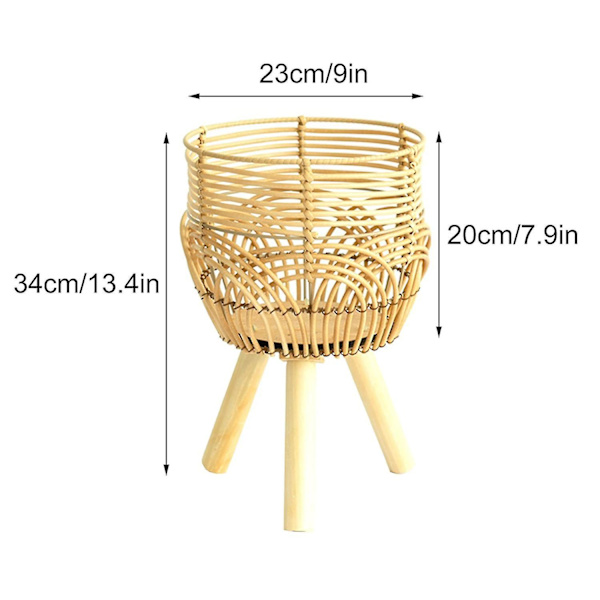 Bambuinen geweven plantenpot met houten poten, decoratie