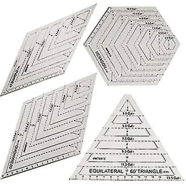 4 stk Quiltlineal 60 graders trekant diamant sekskant