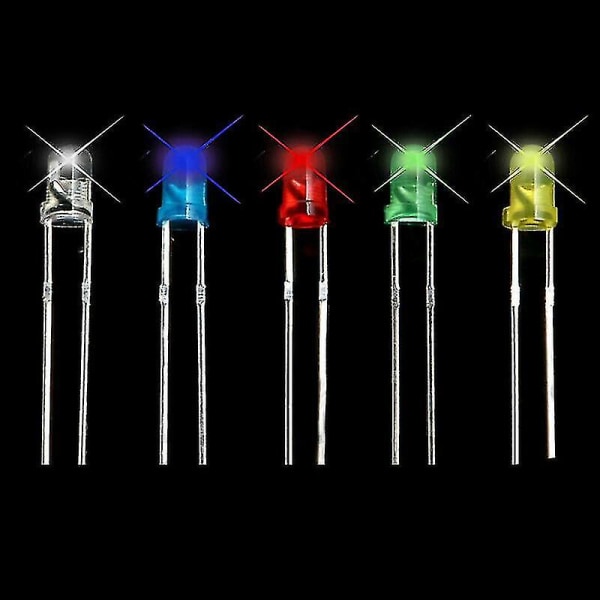 500 stk 3 mm diode pære Led lysdiode Elektroniske komponenter Farve Hvid Rød Blå Grøn Gul-yuhao